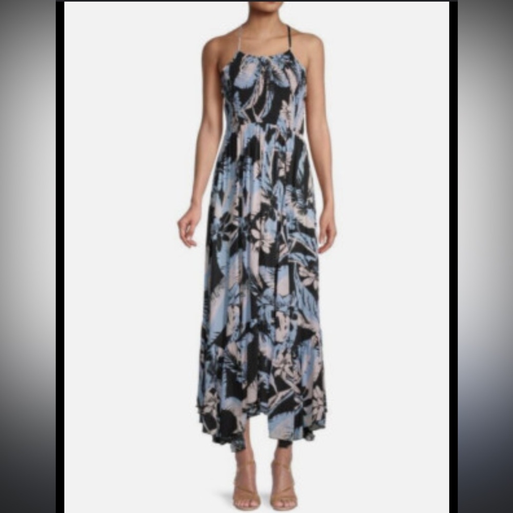 🎁NWT Free People Intimately Blue/Black  floral Tropical maxidress- Size Small